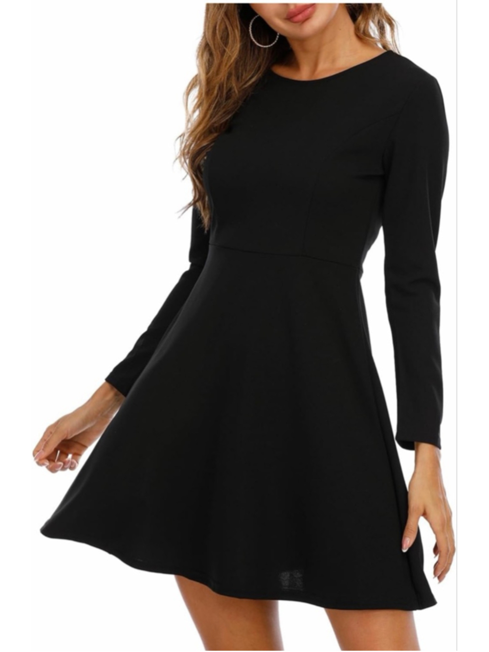 NEW Long Sleeve Dress Casual Simple A-Line Knee Length Dress L